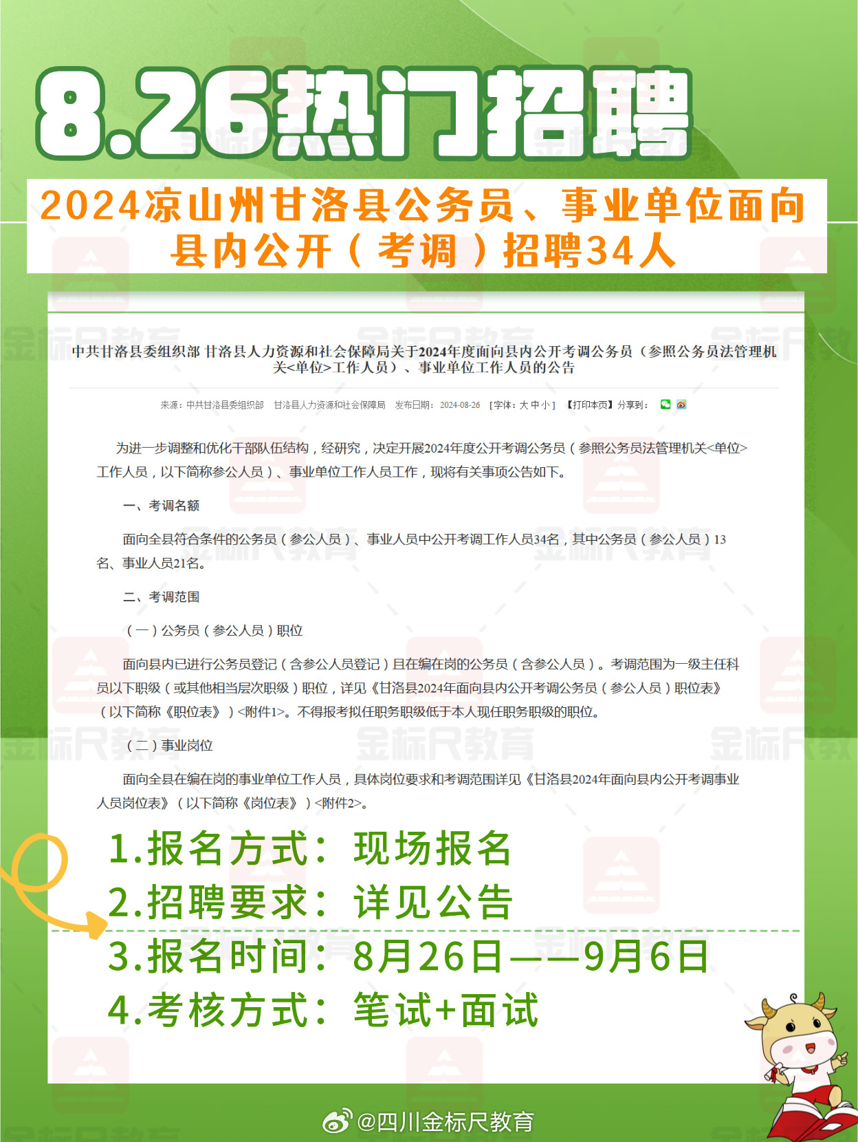 甘洛县人力资源和社会保障局最新招聘启事